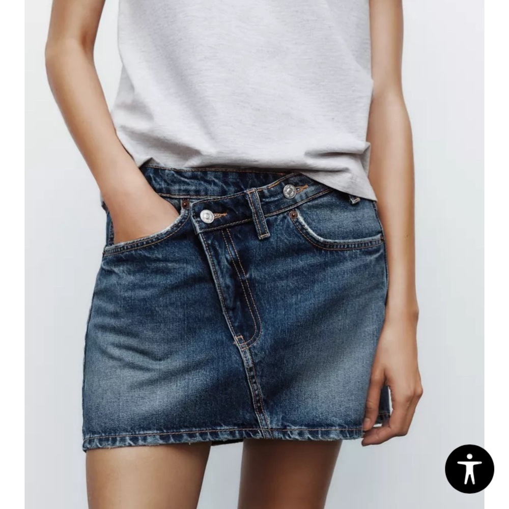 Cute Zara Asymmetrical Waist Denim Mini Skirt In Classic Blue
